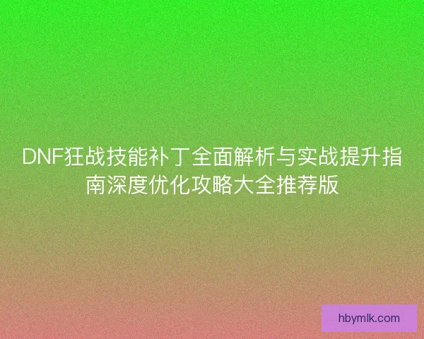 DNF狂战技能补丁全面解析与实战提升指南深度优化攻略大全推荐版